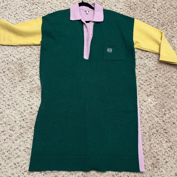 Loewe Cashmere Long-Sleeve Polo 'Green/Pink'